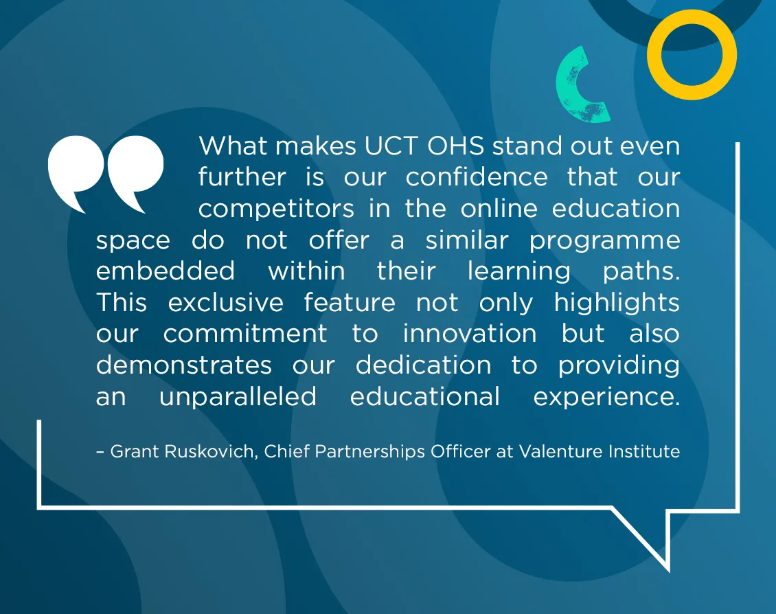 Quote from Grant Ruskovich, Chief Partnerships Officer at Valenture Institute, saying competitors in online education do not offer a similar rewards programme