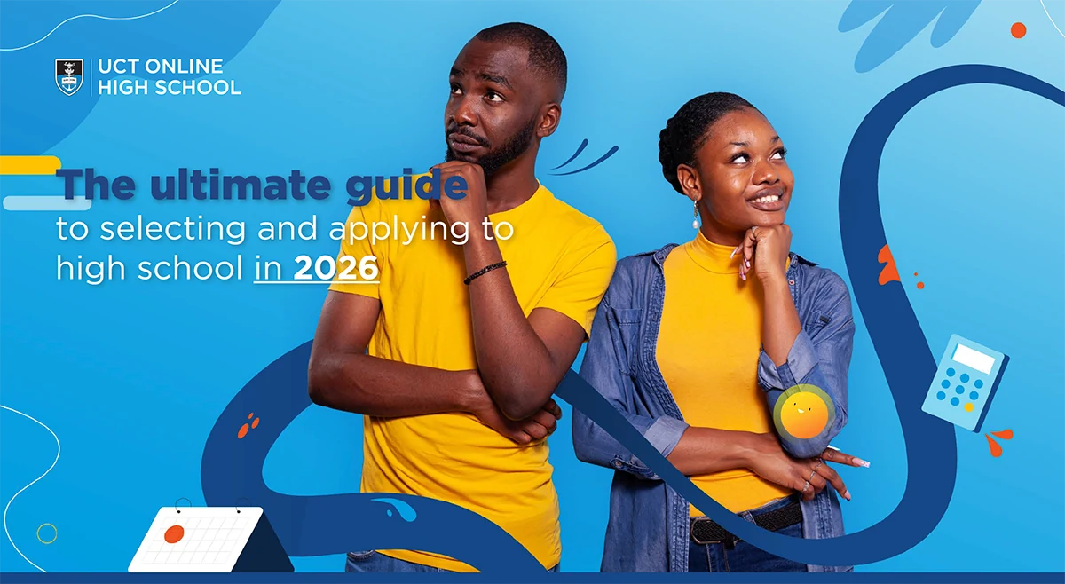 Cover of The ultimate guide to selecting and applying to high school in 2026: a parent and teenager in yellow T-shirts looking thoughtful